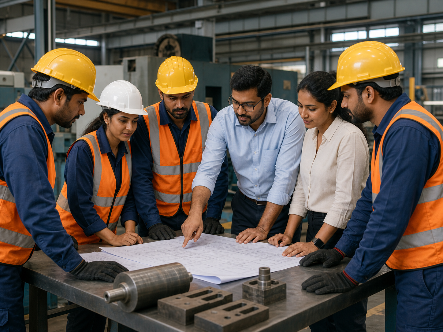 MR Global Craft Solutions team reviewing an industrial project plan